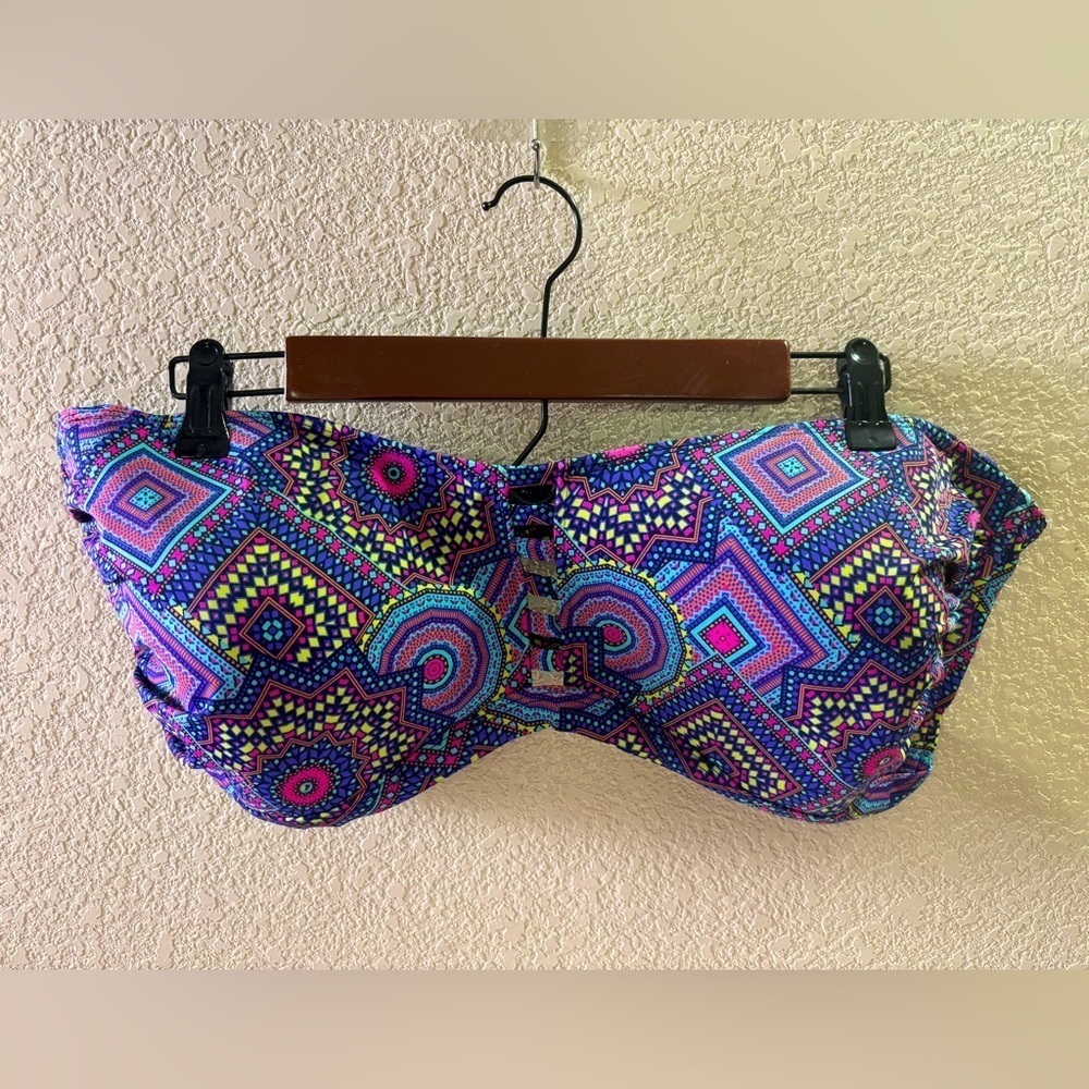 Swimsuits For All Purple Geometric Lattice Front Strapless Bandeau Bikini Top 24